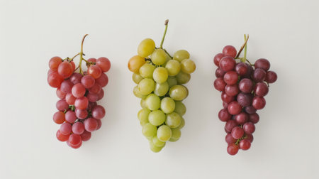 A minimalist composition of red and green grapes on a white background generative aiの素材