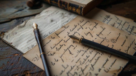 Handwritten letters and messages, showing the calligraphy and details of the words full of love and gratitude. generative aiの素材