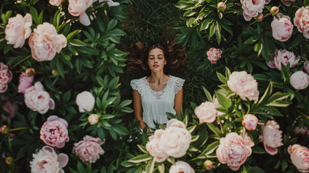 top view of the peony frame, creating an elegant and symmetrical visual effect generative aiの素材