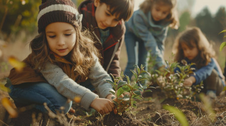 group of children planting trees generative aiの素材
