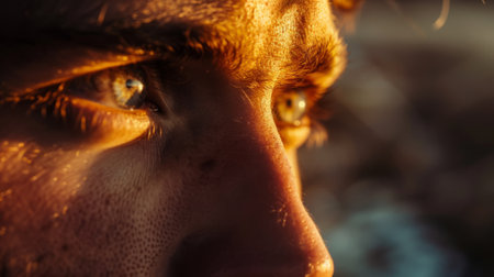 face illuminated by the sunset generative aiの素材