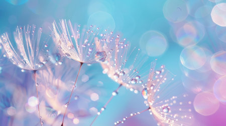 Water falls on a dandelion by parachute. generative aiの素材