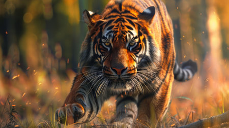 wild tiger, highlighting its beautiful fur and muscles generative aiの素材