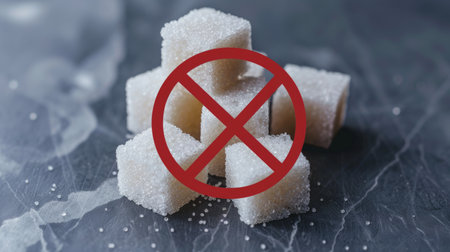 red circle with a line through it on a sugar cube. generative aiの素材