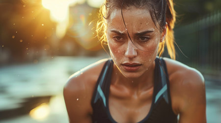 person visibly tired and sweating. generative aiの素材