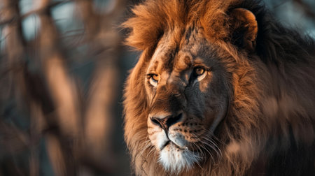 lion highlighting the mane and the texture of its fur. generative aiの素材