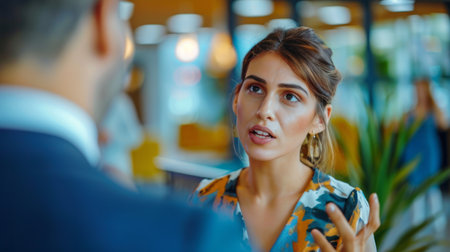 person arguing with someone at reception, with frustrated expression generative aiの素材