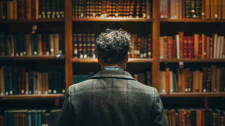 Writer in the background of a library generative aiの素材