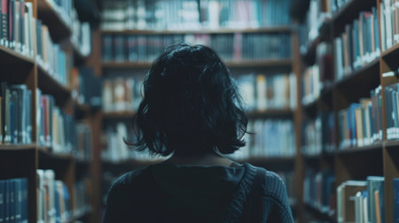 Writer in the background of a library generative aiの素材