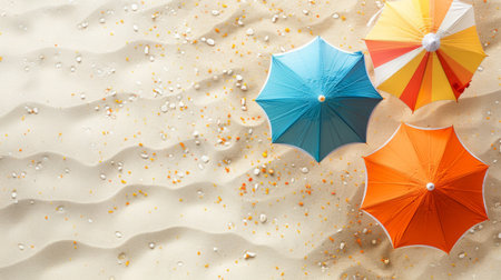 Background with Beach Umbrellas and Sand generative aiの素材
