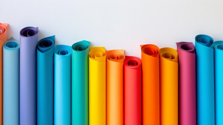 Row of colored paper for art and craft on a white background generative aiの素材