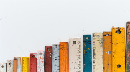 Row of rulers for art and craft on a white background generative aiの素材