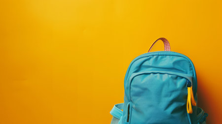 School bag. Backpack with tape dispensers for school on yellow background generative aiの素材
