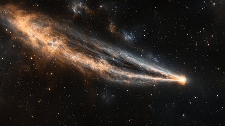 comet's tail burning on a star-filled night, creating a spectacular trail of light generative aiの素材