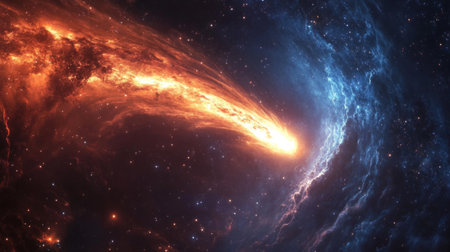 Comet's brilliant tail illuminates deep space, surrounded by a swirl of distant stars generative aiの素材