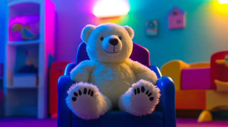 polar bear stuffed animal placed on a chair generative aiの素材