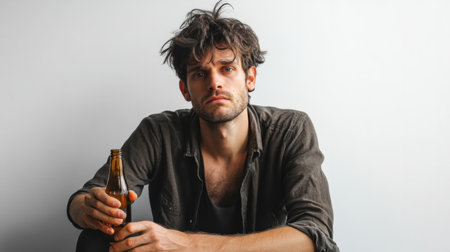 Depressed man with bottle in hand generative aiの素材