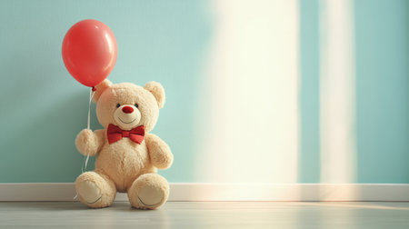 Cute teddy bear holding a balloon generative aiの素材