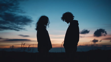 couple silhouette at dusk, generative aiの素材