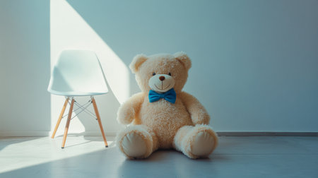 A fluffy teddy bear with a blue bow tie. generative aiの素材