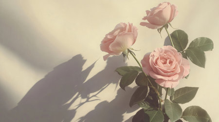 Pastel colored roses arranged on a soft beige background, generative aiの素材