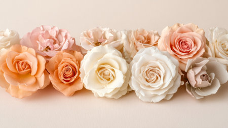 Pastel colored roses arranged on a soft beige background, generative aiの素材