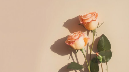 Pastel colored roses arranged on a soft beige background, generative aiの素材