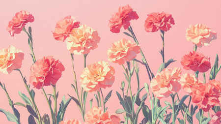 Bright carnations arranged on a pastel pink background, generative aiの素材