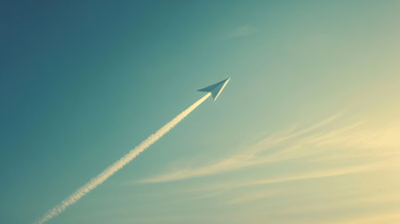 Paper airplane gliding smoothly through an expansive real sky generative aiの素材