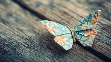 Delicate origami butterfly made of patterned paper generative aiの素材