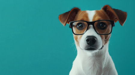 Jack Russell dog with nerd glasses, isolated on plain background generative aiの素材