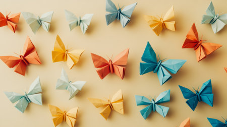 A group of origami butterflies of various colors. generative aiの素材