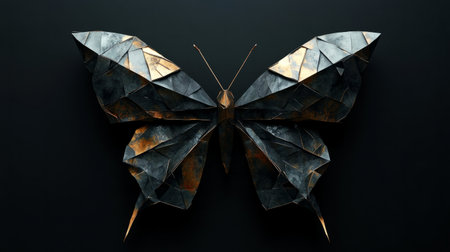 Abstract origami butterfly with metallic textures generative aiの素材