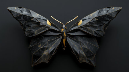 Abstract origami butterfly with metallic textures generative aiの素材