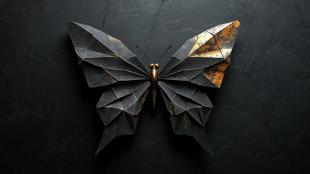 Abstract origami butterfly with metallic textures generative aiの素材