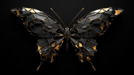Abstract origami butterfly with metallic textures generative aiの素材