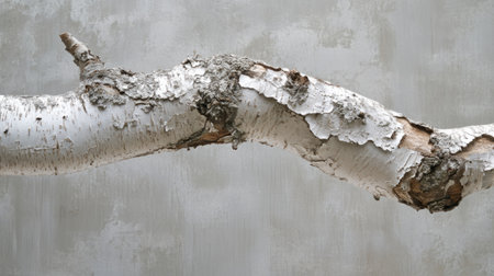 Birch tree branch with peeling white bark, tranquil forest background, generative aiの素材