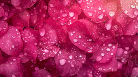 Bright pink bougainvillea flowers shining with small water drops, vivid tropical background generative aiの素材