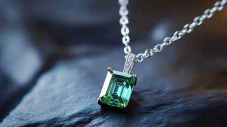 Delicate necklace design, diamond stone, a rectangular green diamond generative aiの素材