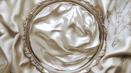 Silk cream texture applied on a shiny silver plate generative aiの素材