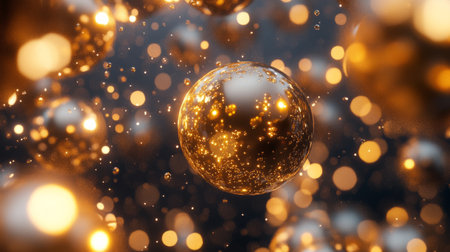 Bokeh light effect background with golden balloons, luxurious and festive celebration theme generative aiの素材