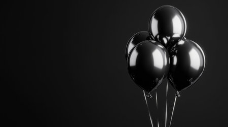Black background with shiny silver balloons, modern and elegant event invitation generative aiの素材