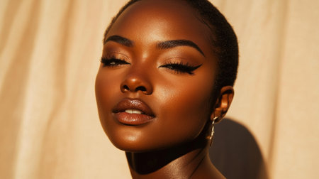 Beautiful woman with glowing skin, natural makeup generative aiの素材