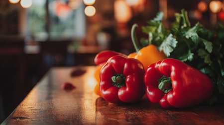 Closeup of vibrant vegetables on a kitchen counter, soft focus background, generative aiの素材