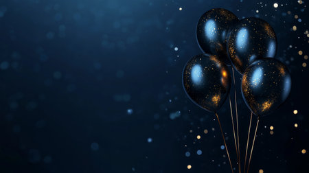 Dark navy blue background with shiny balloons, modern style generative aiの素材