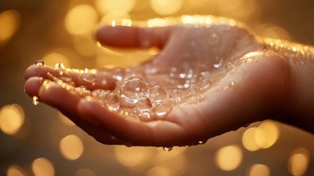 Hand capturing isolated rain drops generative aiの素材