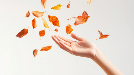 Isolated hand throwing autumn leaves, generative aiの素材