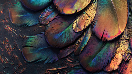 Peacock feathers with bright iridescent colors. generative aiの素材