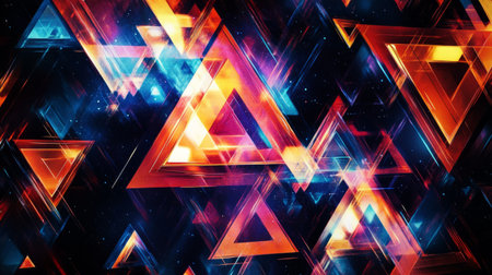 Vibrant geometric pattern with neon triangles and futuristic depth generative aiの素材