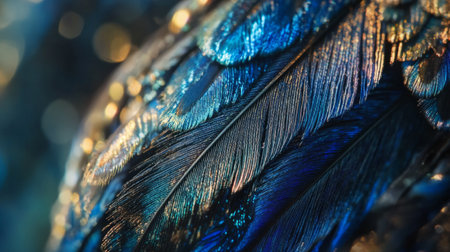 Peacock feathers with bright iridescent colors. generative aiの素材